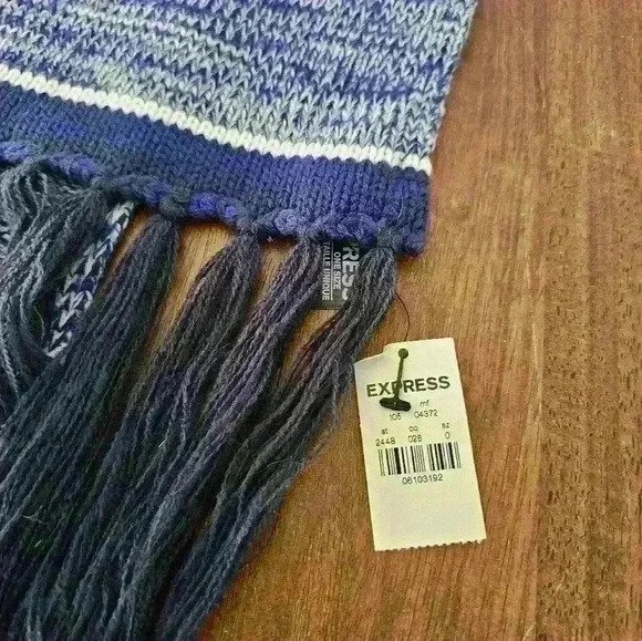 Brand new Express blue striped Scarf with fringe - Picture 2 of 2